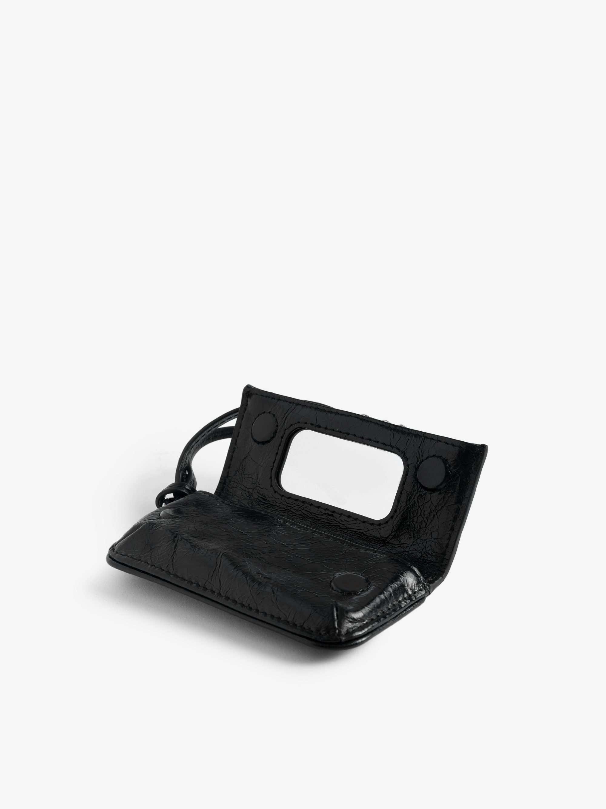 Rock Vintage Patent Keyring - Mini Rock pouch charm in vintage leather with zip pocket, internal pocket and interior mirror.